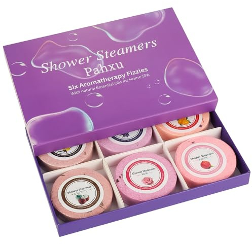 Pahxu Lot de 6 bombes de douche avec huiles essentielles biologiques et sûres pour hydrater la peau, bain moussant naturel, cadeau idéal pour elle, fille, épouse, mère, femme