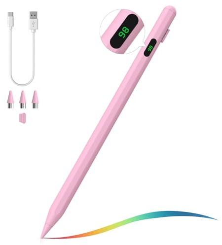MoKo Stylus Pen für Touchscreen, Aktiver Universal Stylus Stift Kompatibel mit iPad/iPhone/Samsung (Nicht-S Pen)/Anderen iOS/Android Smartphone Tablet Geräten Tablet Stift mit Power Display, Pink