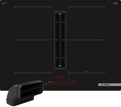 Bosch PVQ711HGA7 Serie 6 Placa de inducción inteligente con extractor (autosuficiente), 70 cm de ancho, con canal plano L, fabricado en Alemania, CombiZone, ventilación automática, PowerBoost, control