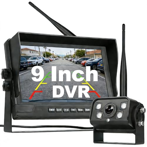Fuluku Telecamera Posteriore Digitale Senza Fili Set con 9'' HD Monitor, 1 Grandangolo Impermeabile Visione Notturna Telecamera Targa, per 12V 24V Auto/Camion/Auto/Pickup/SUV/Furgone/Camper