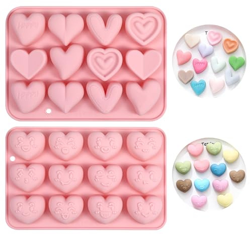 PHOGARY Confezione da 2 stampi in silicone a forma di cuore, stampo per cioccolato riutilizzabile, per caramelle, cioccolato, torte, gelatina, orsetti gommosi (18 diversi stampi a forma di cuore)