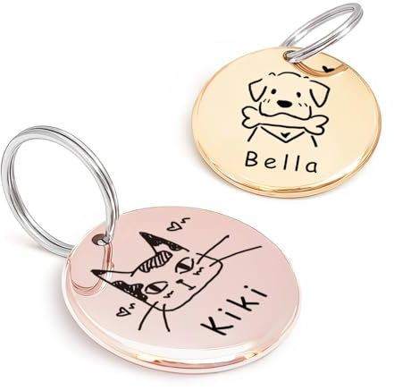 Original Portrait Design für Katzemarke Hundemarken – Edelstahl - Tiefgravur, maßgeschneidert, Hundehalsbandzubehör (Rund)