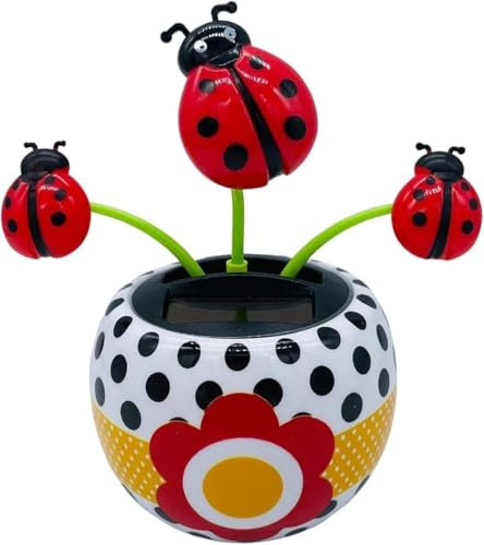 Red Ladybug Solar Powered Dancing, Car Windowsill Decoration Ornament Sun Catcher, Solar Swinging Flip Flap Flower Animated Bobblehead Dancer Toy, Solar Dancer Figure Novelty Gag Toys