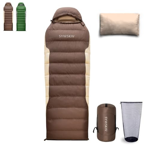 SYWSKW Ultralight Down Sleeping Bag with Pillow,15°F 32°F 46°F Sleeping Bag for Women,Men,Youth Backpacking,Hiking and Camping Outdoor with 680FP Duck Down (Coffee, 800g Down Filling)