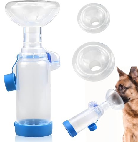 Cámara de Aerosol para Mascotas,Inhaler de Gato Inhaler portátil,Cámara inhalación para Gatos Perros,Espaciador inhalador Mano,máscaras 2 tamaños,con la Respiración y la Administración (Azul)