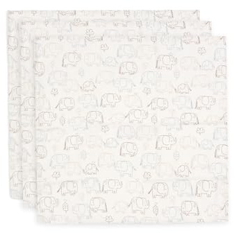 Jollein Paños de Muselina para bebé - Elephant Tales - Paquete de 3-70x70cm - 100% algodón - Paños para eructar - Certificación Oeko-Tex