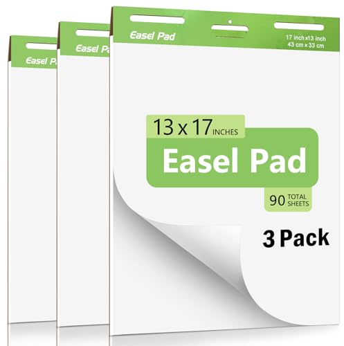 Sticky Easel Pad, Anchor Chart Paper, Sticky Easel Pads measure 13 x 17 inches, Featuring Self-stick Chart Paper Designed with Exceptional Adhesion Perfect for Teachers 30 Sheet/Pad, 3 Pads (White)