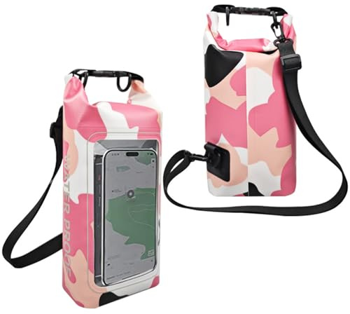 Torrväska med skärm PVC avtagbar axelrem topp rullande design för vandring drivning, flottning, surfning, kajak, båtliv, sport, campingutrustning, Kamouflage rosa, Fritid mode