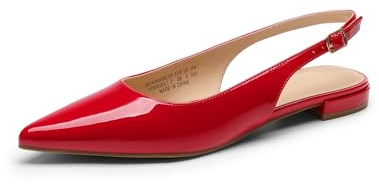 DREAM PAIRS Women's Low Heel Pointed Toe Dress Ballet Flats,Red,5