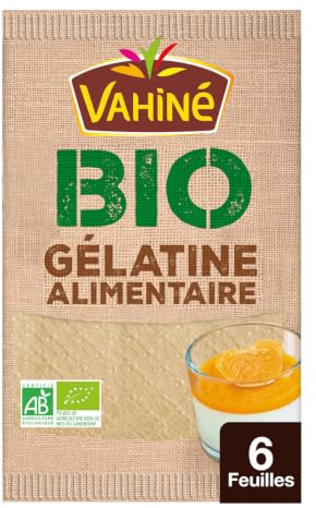 VAHINE - Gélifiant Alimentaire Gélatine en Feuilles Bio - Qualité Or 220-250 Bloom · 6 Feuilles · Permet la Bonne Tenue de Toutes les Préparations - le paquet de 10g - Le Lot De 4