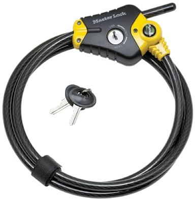 Master Lock Black and Yellow Python Cable Lock with Key, Outdoor Lock for Bikes, Trail Cameras, and Other Equipment, 6 Foot Long x 3/8-Inch Diameter, 8413DPF