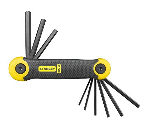 STANLEY Juego de 9 Llaves Hexagonales en Pulgadas (5/64'' - 1/4''), Cuerpo Ergonómico Recubierto de Caucho, Puntas Biseladas, Acabado en Fosfato Negro, 2-69-265