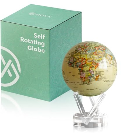 MOVA Globe - Mapa político amarillo antiguo clásico (4,5) | Globo giratorio estilo vintage alimentado por luz | Sin pilas ni cables | Mapa del mundo antiguo para decoración del hogar u oficina