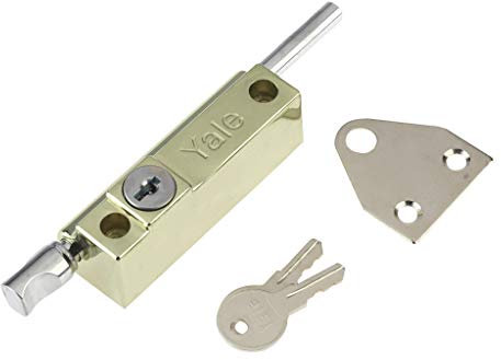 Yale P-124-PB Door Pushbolt, Polished Brass Finish, Standard Security, Visi Packed, suitable for aluminium doors and wooden doors