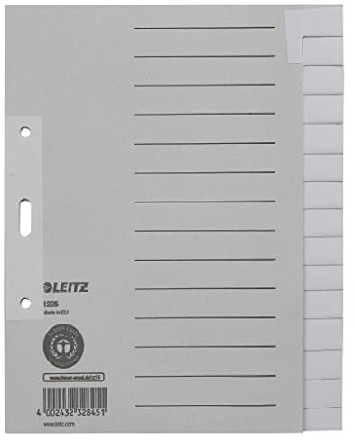 LEITZ 1225-00-85 Register - Tauenpapier, blanko, A5 Überbreite, 15 Blatt, grau