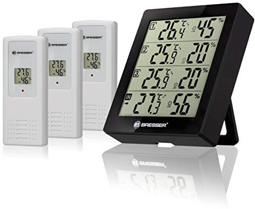 Bresser Wetterstation Funk mit Außensensor Temeo Hygro Quadro inklusive 3 Außensensoren um bei 4 Umgebungen gleichzeitig Temperatur und Luftfeuchtigkeit zu messen und zu kontrollieren