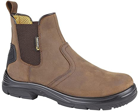 MENS GRAFTERS BROWN LEATHER WIDE FITTING CHELSEA DEALER SAFETY BOOTS M9509B (UK11)
