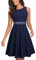 HOMEYEE Damen Vintage Rundhalsausschnitt ärmellosen Blumen Bestickt knielangen Cocktailkleid UKA079 (EU 36 = Size S, Dunkelblau)