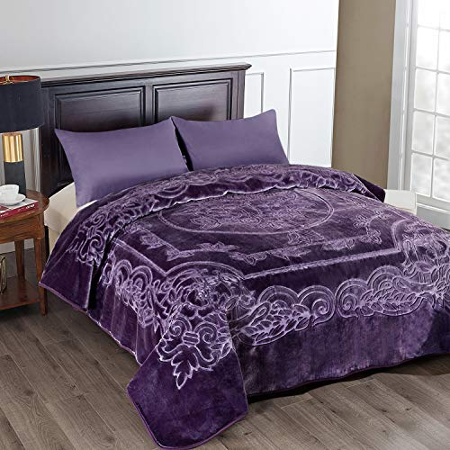 JML Fleece Blanket King Size, Korean Mink Blanket Heavy, 85 X 95 Inches- 9 Lbs, Single Ply, Plush Soft Fluffy Thick Warm Raschel Fleece Embossing Bedding Decor for Autumn,Winter,Bed,Home,Gifts,Purple