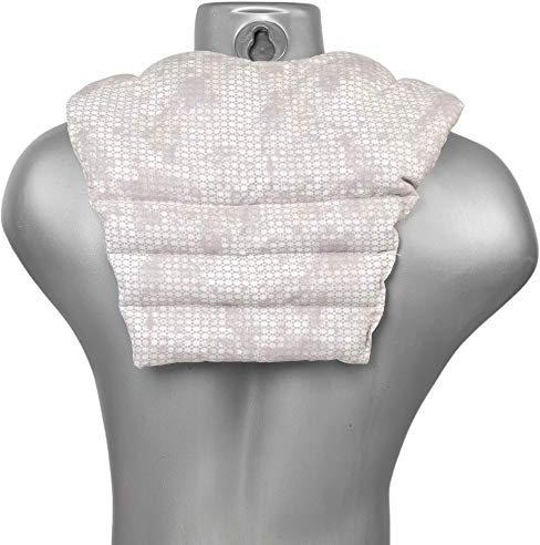 Cuscinetto ricurvo per collo e schiena, shabby-chic grigio-beige - Cuscino termico cervicale con semi di colza - Cuscino cervicale con parte schienale