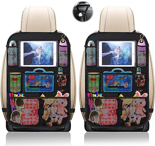 UIHOL Rückenlehnenschutz Auto Kinder 2 Stück, Rücksitz Organizer für KFZ, Große Taschen 600D Oxford Stoff Wasserdicht Rück sitzschoner mit 12 Zoll iPad Tablet-Tasche Kick-Matten-Schutz für Autositz