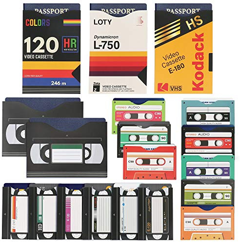 LotFancy RFID Blocking Sleeves (19 Pack, 14 Credit Card Sleeves + 5 Passport Sleeves) for Identity Theft Protection, Designed with Cassette Pattern