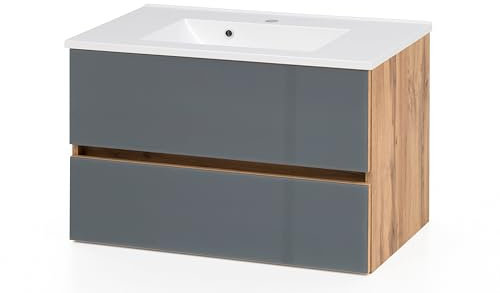 Waschtisch Helina 80 cm mit 2 Schubladen – Eiche / Grau