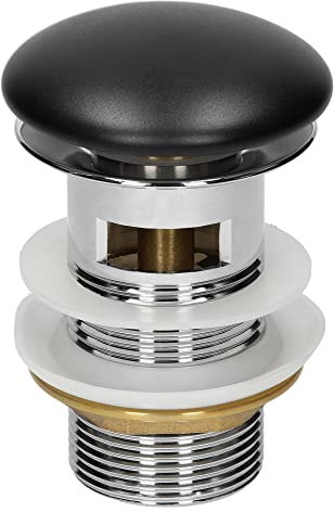 ML-Design Bonde de Lavabo Pop Up Garniture Vidage Universel pour Vasques Lave-Mains Évier avec Trop-Plein Bouchon de Vidange Couvercle Céramique Noir Inox, 1 1/4 Pouce, avec Joints