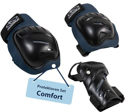 HUDORA Protektoren-Set Comfort - Set aus Handschützer, Knieschützer & Ellenbogenschützer - Schoner für Kinder und Jugendliche - ideal zum Inliner, Rollschuh und Skateboard Fahren - blau - Größe M