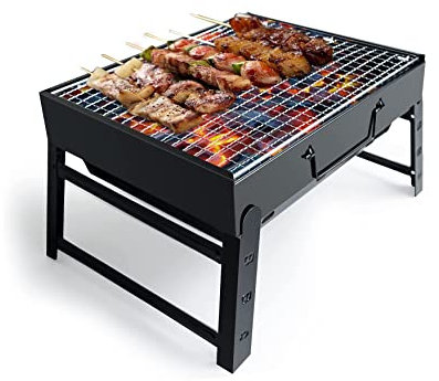 BBQ Barbecue Grill, Portable Folding Charcoal Barbecue Desk Tabletop Outdoor Cooking Stainless Steel Smoker BBQ For Picnic Garden Terrace Camping Travel 36 cm x 29cm x 7.5cm HTUK®