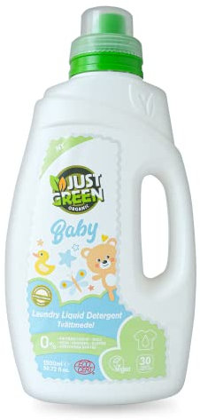 Just Green Organic Baby Laundry Liquid 1500ml, Dermatologically Tested Hypoallergenic, Vegan Baby Liquid Detergent, No Chlorine & No Paraben & No Gluten, Recyclable Bottle - Pack of 6
