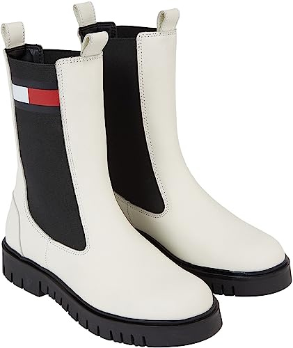 Tommy Jeans Stivali Mezza Gamba Donna Long Chelsea in Pelle, Avorio (Rich Cream), 39 EU