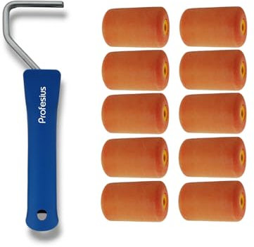 10x 5cm Profesius Flock Lackierwalzen, Lackrollen mit Steckbügel - Flockwalzen für anpruchsvolle Lackierungen mit wässrigen und leicht lösemittelhaltigen Lacken