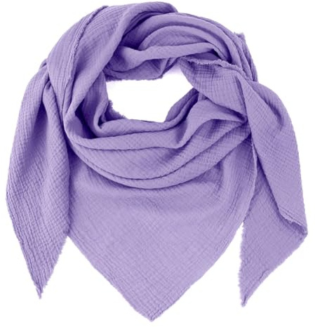 Gloop Bufanda de mujer XXL de punto triangular, bufanda de algodón, pañuelo triangular, muselina, sin arañazos en la piel, lavanda, Talla única