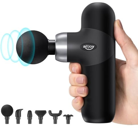 Massagepistole Mini, ALLJOY Massagepistole Massagegerät 0,35kg Taschenformat mit 6 Massageköpfen 4 Stufen, Ultra Leise Muskel Massage Gun mit Koffer Ladeanschluss Typ-C, zu Hause im Freien (medium)
