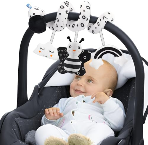 Syid Spiral Pram Toy for Babies - Activity Hanging Stroller Pushchair Car Seat Toy, Black and White Sensory for 0-12 Months - Newborn Infant Boy Shower Gifts
