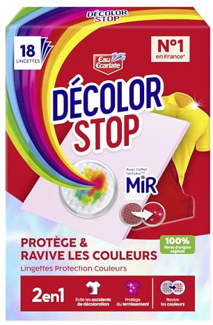 Decolor Stop - 2 en 1 -Protege et Ravive les Couleurs - Lingettes Protection Couleurs - Evite les Accidents de Decoloration - Protege du Ternissement - Ravive les Couleurs - x18 Lingettes