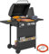 Barbecue à gaz en acier Outsunny, 3+1 brûleurs indépendants avec couvercle, thermomètre, roues, 2 grilles, table d'appoint, support à épices et bac à graisse, régulateur, noir
