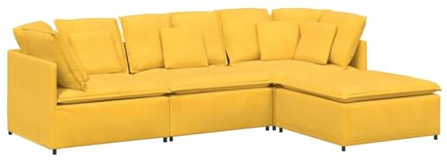 vidaXL Divano Modulare con Poggiapiedi e Cuscini Giallo Chiaro, Divano componibile, Divano componibile modulare, Divano a L, Divano componibile