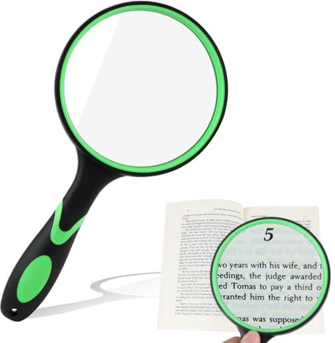 Lupe Kinder, 30-Fach Leselupe, 100mm Große Handlupe, High Definition Lupe Kinderlupe Senioren mit Sturzsicherer Gummigriff für Lesen, Erforschen und Beobachten, Grün