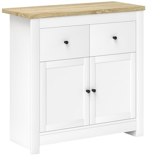 HOMCOM Sideboard Küchenschrank mit 2 Schublade, Soft-Close-Doppeltür, Verstellbarer Einlegeboden, Moderner Aufbewahrungsschrank für Wohnzimmer, Schlafzimmer 79 x 35 x 80 cm Weiß