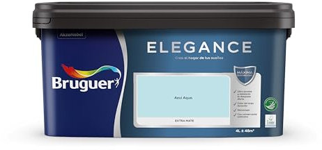 Bruguer ELEGANCE Pintura Monocapa ExtraMate, Paredes y Techos, Interior, Exterior protegido, Alta Durabilidad, UltraLavable, Resistente al Desgaste y Manchas Azul Aqua 4L