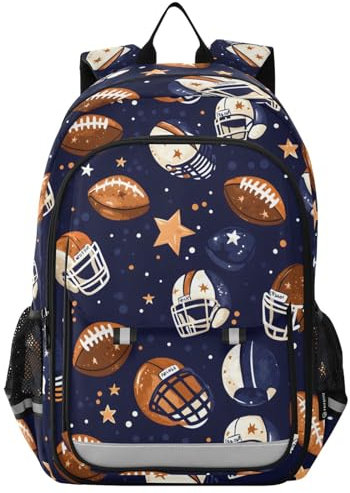Kids Laptop Backpack American Football Helmet Stars High Middle School Casual Daypack Daily Travel Laptop Bag