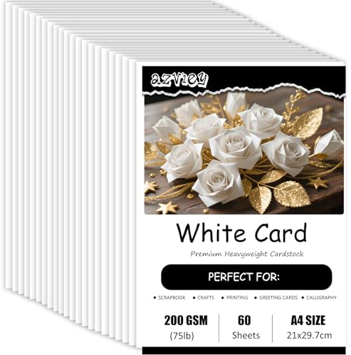 60 Sheets White Card A4, 200gsm Cardstock Smooth Thick Craft Paper, Perfect for Arts,Crafts and Printing, 21 x 29.7cm