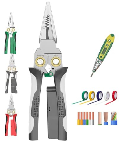 Seese Zange 8 In 1 Abisolierzange Mit Spannungsprüfer Multifunktionales Professionelles Crimpwerkzeug Mit Stiftmultimeter Brechzange Spitzzange Drahtschneiden Ziehen Schaben Pressen(Gray)