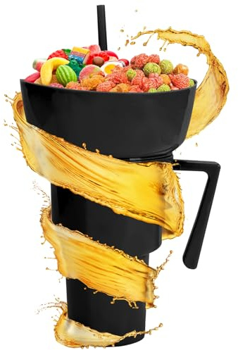 Juego de vasos para aperitivos y bebidas, vasos para bebidas con cuenco para aperitivos en la parte, recipiente para alimentos a prueba de fugas, vasos para patatas fritas, dulces, frutas