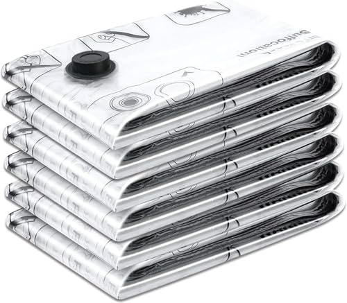 Bolsas al vacío 6 unidades reutilizables (60 x 40 cm) para almacenamiento – Máximo ahorro de espacio para ropa, edredones, mantas – Doble cremallera y válvula Turbo – para viajes, mudanzas