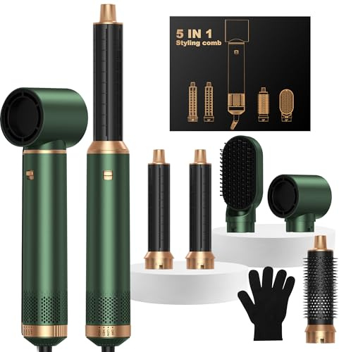 OKWRAP Airbrush 5 in 1 Hair Styler 5 in 1 Airstyler Multi-Blow Dryer Brush Set with Curl, Straighten, Wavy, Smooth, Magic Styler for All Hair Types and Lengths