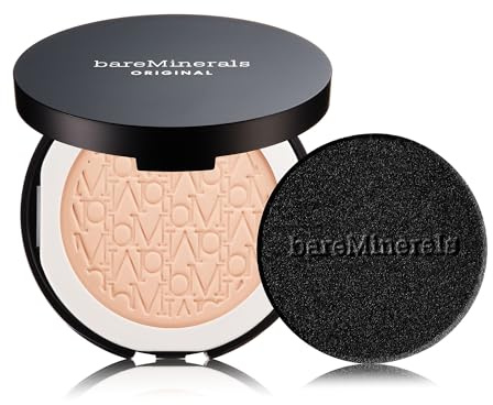 bareMinerals ORIGINAL Pressed Powder Mineral Foundation SPF 15 | Talc-free vegan powder compact provides customisable sheer-to-full coverage with naturally luminous finish. Improves redness