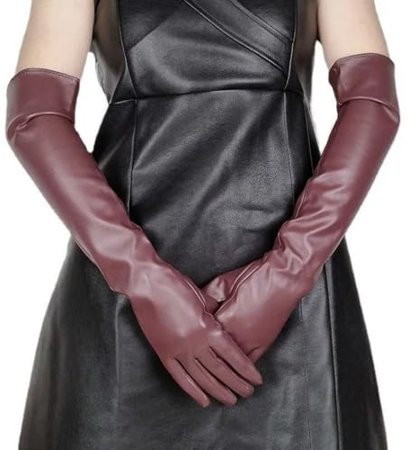 Blausky Opera Guanti da sera da donna, lunghi in ecopelle, eleganti, 50 cm, effetto pelle, guanti invernali da donna, per feste in costume, M, colore rosso